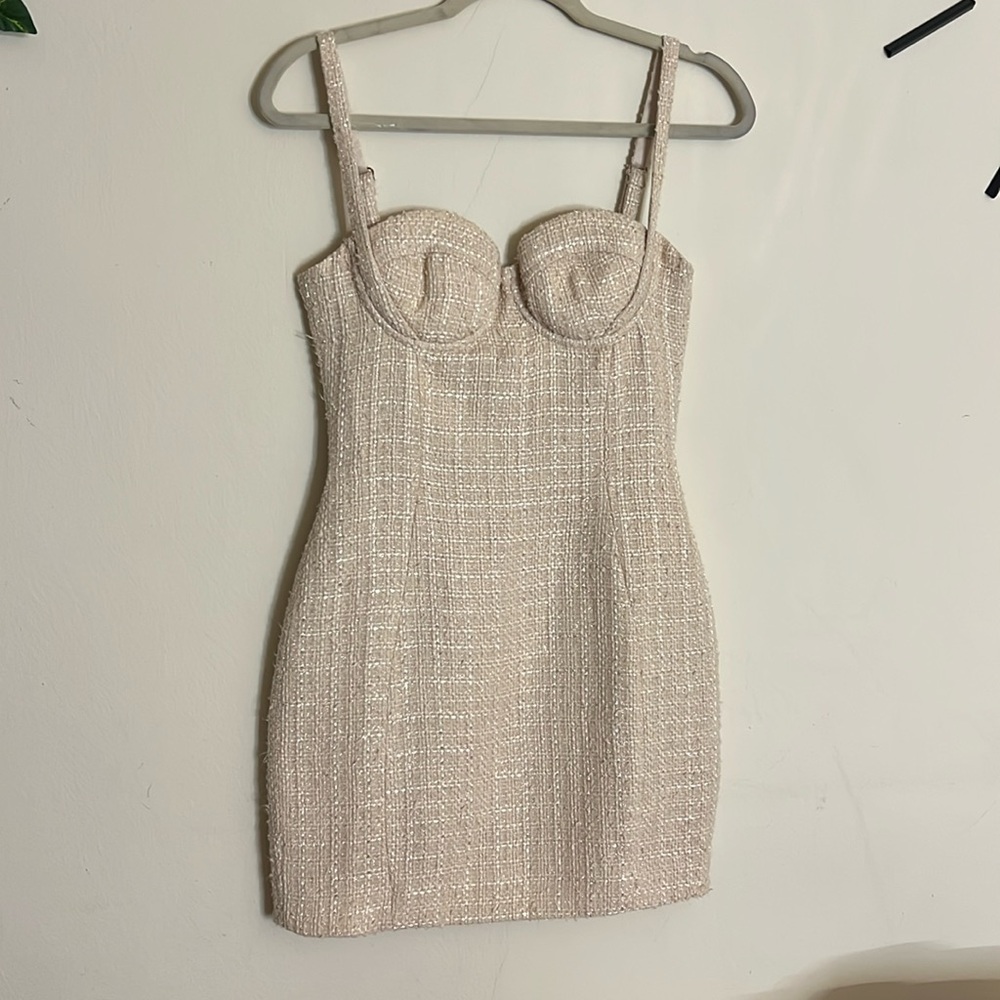 Meshki Cream Textured Mini Dress